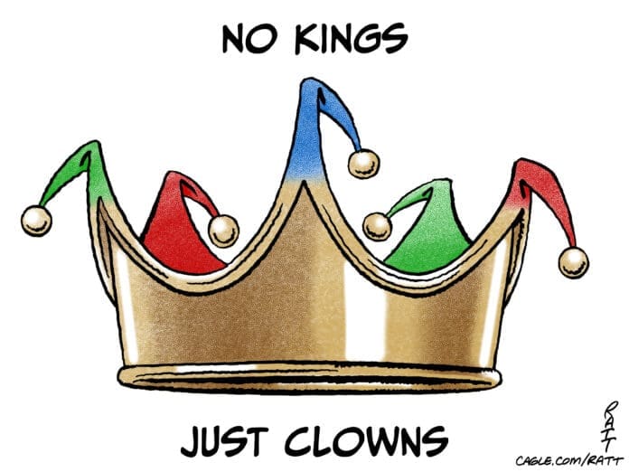 An image of a king's crown, where the tips have been turned into the points of a jester's cap. The caption reads, 